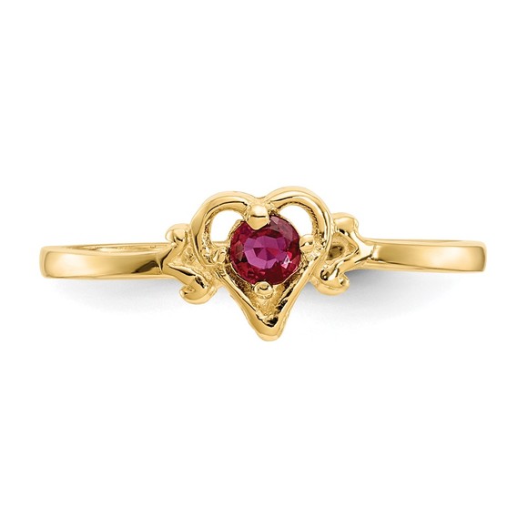 14k Yellow Gold Red Ruby Birthstone Heart Ring (Size 7) - Picture 5 of 6